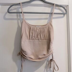 Princess Polly cream ruched tank top with tie on sides
